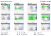 Kalender 2020 mit Ferien und Feiertagen Vestfold