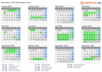 Kalender 2020 mit Ferien und Feiertagen Oberösterreich