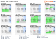Kalender 2020 mit Ferien und Feiertagen Ermland-Masuren