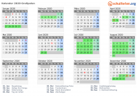 Kalender 2020 mit Ferien und Feiertagen Großpolen