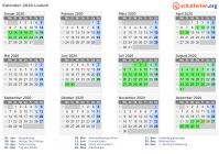Kalender 2020 mit Ferien und Feiertagen Lodsch