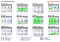 Kalender 2020 mit Ferien und Feiertagen Masowien
