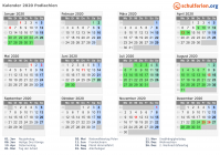 Kalender 2020 mit Ferien und Feiertagen Podlachien