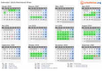 Kalender 2020 mit Ferien und Feiertagen Rheinland-Pfalz