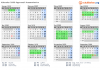 Kalender 2020 mit Ferien und Feiertagen Appenzell Ausserrhoden