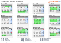Kalender 2020 mit Ferien und Feiertagen Appenzell Innerrhoden