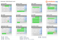 Kalender 2020 mit Ferien und Feiertagen Basel-Land