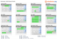 Kalender 2020 mit Ferien und Feiertagen Basel-Stadt