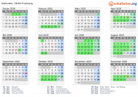 Kalender 2020 mit Ferien und Feiertagen Freiburg