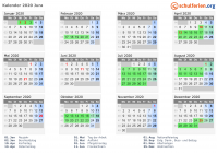 Kalender 2020 mit Ferien und Feiertagen Jura