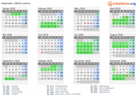 Kalender 2020 mit Ferien und Feiertagen Luzern
