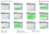 Kalender 2020 mit Ferien und Feiertagen Obwalden
