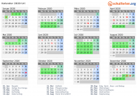Kalender 2020 mit Ferien und Feiertagen Uri
