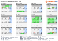 Kalender 2020 mit Ferien und Feiertagen Banskobystrický kraj