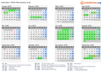 Kalender 2020 mit Ferien und Feiertagen Nitriansky kraj