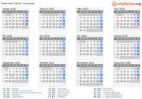 Kalender 2020 mit Ferien und Feiertagen Tansania