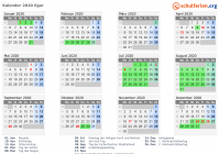 Kalender 2020 mit Ferien und Feiertagen Eger