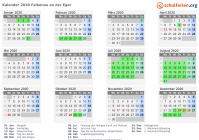 Kalender 2020 mit Ferien und Feiertagen Falkenau an der Eger