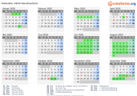 Kalender 2020 mit Ferien und Feiertagen Neutitschein