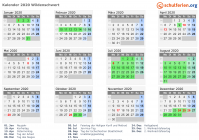 Kalender 2020 mit Ferien und Feiertagen Wildenschwert