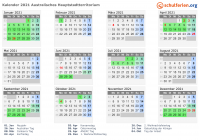 Kalender 2021 mit Ferien und Feiertagen Australisches Hauptstadtterritorium