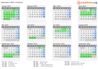Kalender 2021 mit Ferien und Feiertagen Victoria