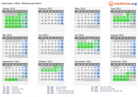 Kalender 2021 mit Ferien und Feiertagen Westaustralien