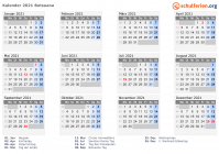 Kalender 2021 mit Ferien und Feiertagen Botsuana