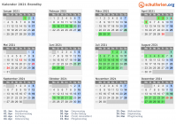 Kalender 2021 mit Ferien und Feiertagen Brøndby