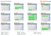 Kalender 2021 mit Ferien und Feiertagen Dragør