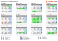 Kalender 2021 mit Ferien und Feiertagen Faaborg-Midtfyn