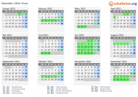 Kalender 2021 mit Ferien und Feiertagen Faxe