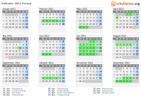 Kalender 2021 mit Ferien und Feiertagen Furesø