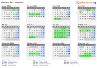 Kalender 2021 mit Ferien und Feiertagen Gladsaxe