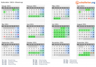 Kalender 2021 mit Ferien und Feiertagen Glostrup