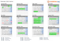 Kalender 2021 mit Ferien und Feiertagen Herlev