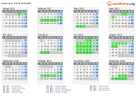 Kalender 2021 mit Ferien und Feiertagen Holbæk