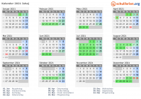 Kalender 2021 mit Ferien und Feiertagen Ishøj