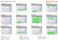 Kalender 2021 mit Ferien und Feiertagen Jammerbugt
