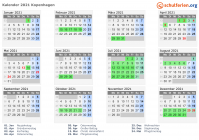 Kalender 2021 mit Ferien und Feiertagen Kopenhagen