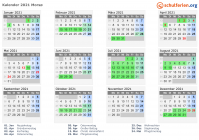 Kalender 2021 mit Ferien und Feiertagen Morsø