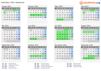 Kalender 2021 mit Ferien und Feiertagen Næstved