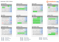 Kalender 2021 mit Ferien und Feiertagen Odder