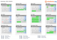 Kalender 2021 mit Ferien und Feiertagen Rebild