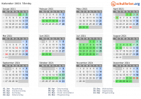 Kalender 2021 mit Ferien und Feiertagen Tårnby