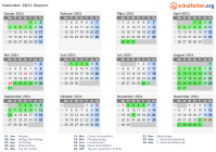Kalender 2021 mit Ferien und Feiertagen Bayern