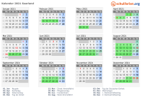 Kalender 2021 mit Ferien und Feiertagen Saarland