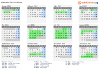 Kalender 2021 mit Ferien und Feiertagen Kainuu