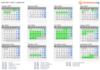 Kalender 2021 mit Ferien und Feiertagen Lappland