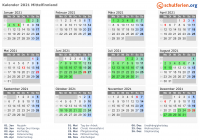 Kalender 2021 mit Ferien und Feiertagen Mittelfinnland
